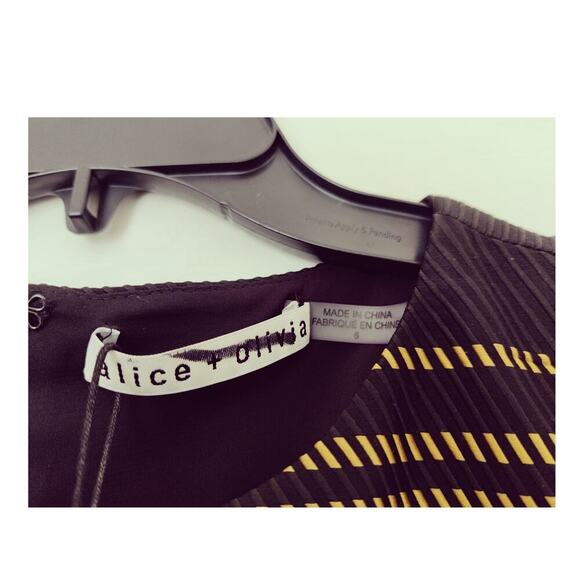 Alice + Olivia Striped Sleeveless Mini Dress A Line Black & Gold Textured Size 6 - Picture 5 of 5